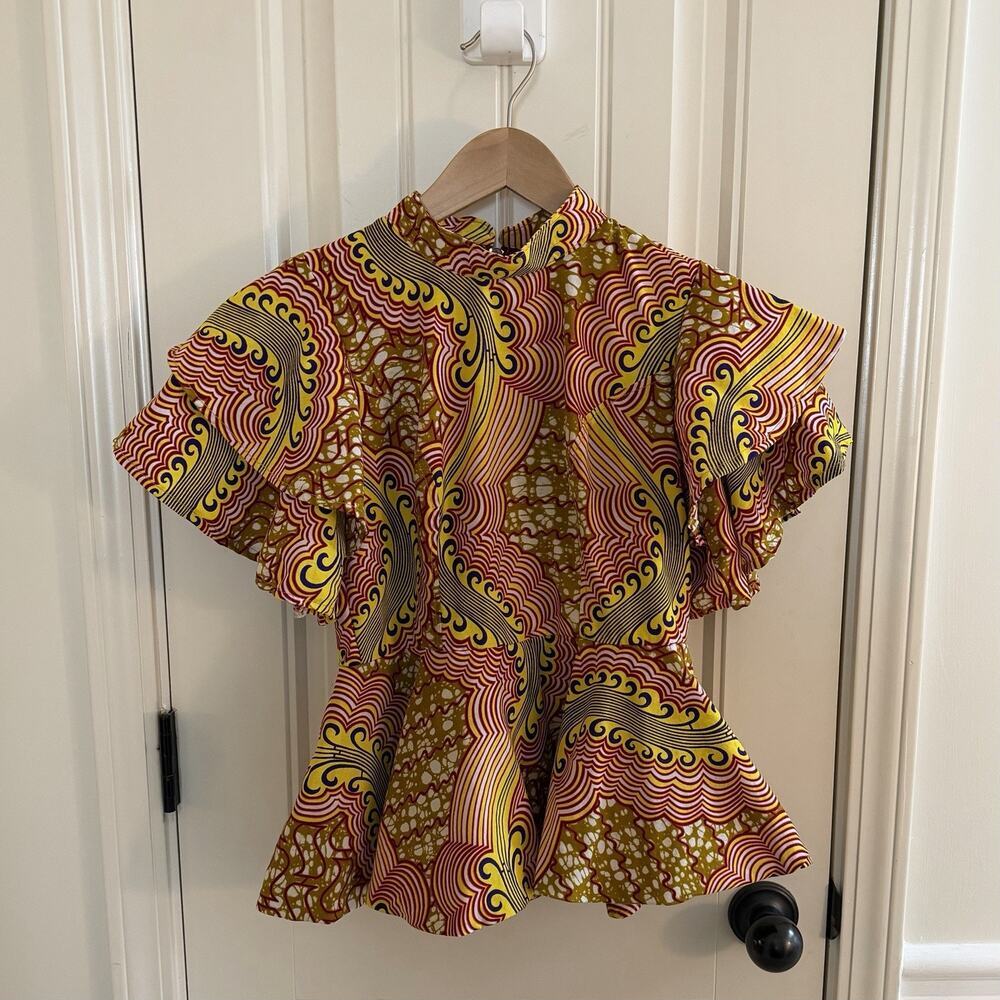 Handmade 100% Cotton Wax Block Print Peplum Top Women’s Size Small